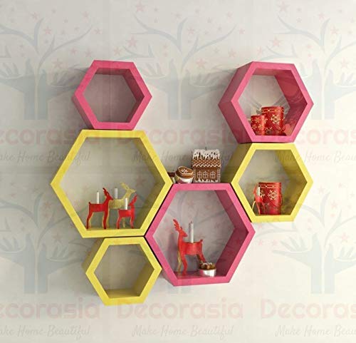 DECORASIA� Beautiful Wooden Hexagon Shape Designer Storage Shelves MDF (Set of 6) (Medium Density Fiber) Wall Shelf
