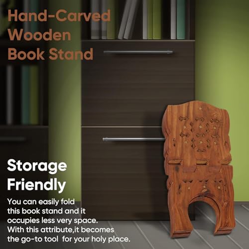 Decorasia Hand-Carved Wooden Holy Book Stand, Foldable Design, Brown, 15.24 x 5.08 x 5.08 cm