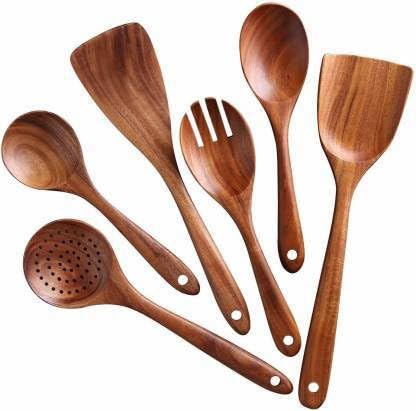 Decorasia Wooden Baking & Cooking Tools Set | Spatula, Ladle & Cooking Spoon | Natural Wood Kitchen Utensils for Mixing, Stirring & Serving