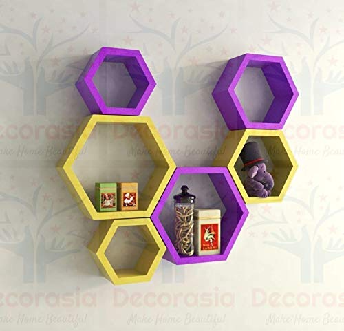DECORASIA� Beautiful Wooden Hexagon Shape Designer Storage Shelves MDF (Set of 6) (Medium Density Fiber) Wall Shelf
