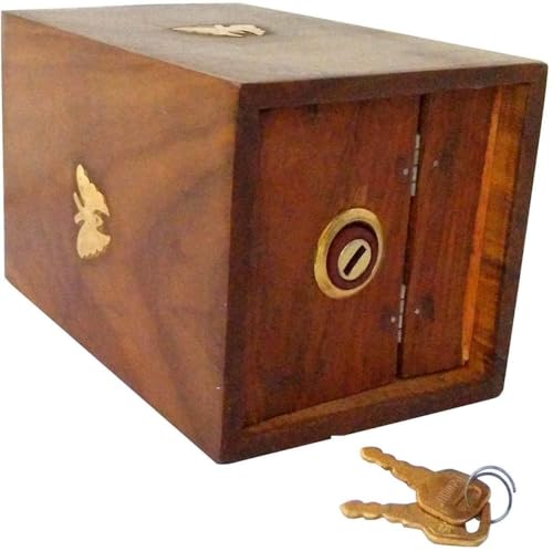 Decorasia Handcrafted Sheesham Wood Butterfly Money Bank for Kids | Wooden Coin Piggy Bank with Lock & 2 Keys | Decorative Gift Box for Boys & Girls