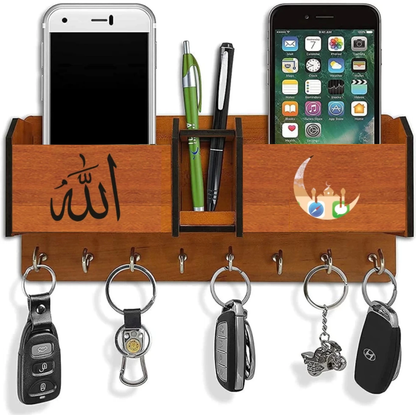 Wooden Wall Mounted Mobile & Key Holder – Multipurpose Organizer Rack