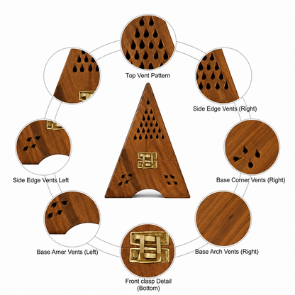 DECORASIA™ Pyramid Wooden Dhoop Dani with Ventilation Base (Handcrafted Incense Burner)