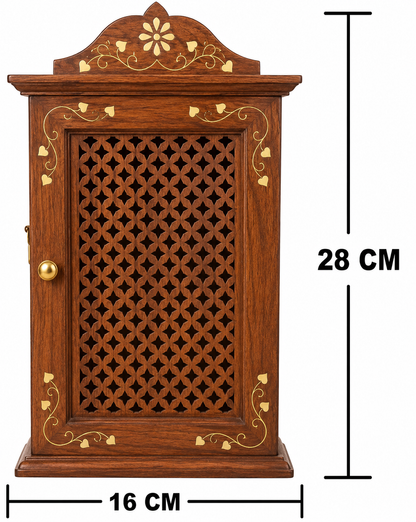 Handcrafted Wooden Key Cabinet with Jali Design – Wall Mounted Key Organizer