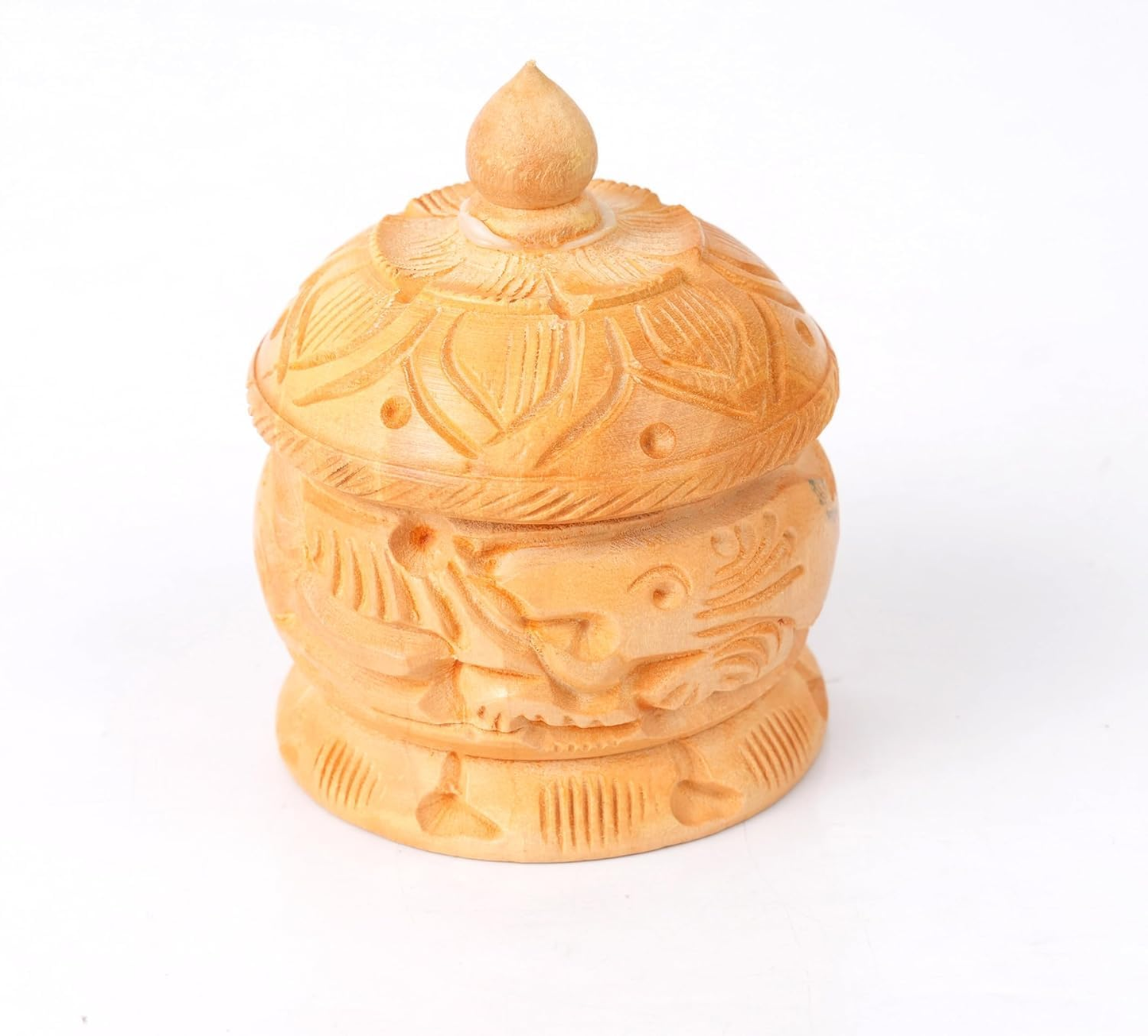 Hand Carved Wooden Sindoor Box with Brass Work – Traditional Kumkum Storage Container | Decorative Puja Box