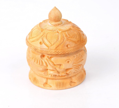 Hand Carved Wooden Sindoor Box with Brass Work – Traditional Kumkum Storage Container | Decorative Puja Box