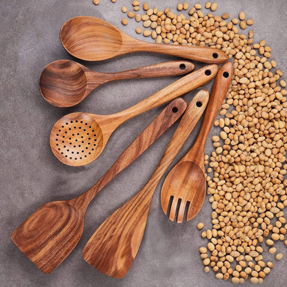 Premium Wooden Cooking Spoon Set – Handcrafted Kitchen Utensils (Set of 6)