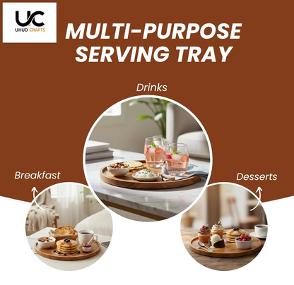 DECORASIA™ Neem Wood Round Serving Tray – 11 Inch (Handcrafted Elegance)