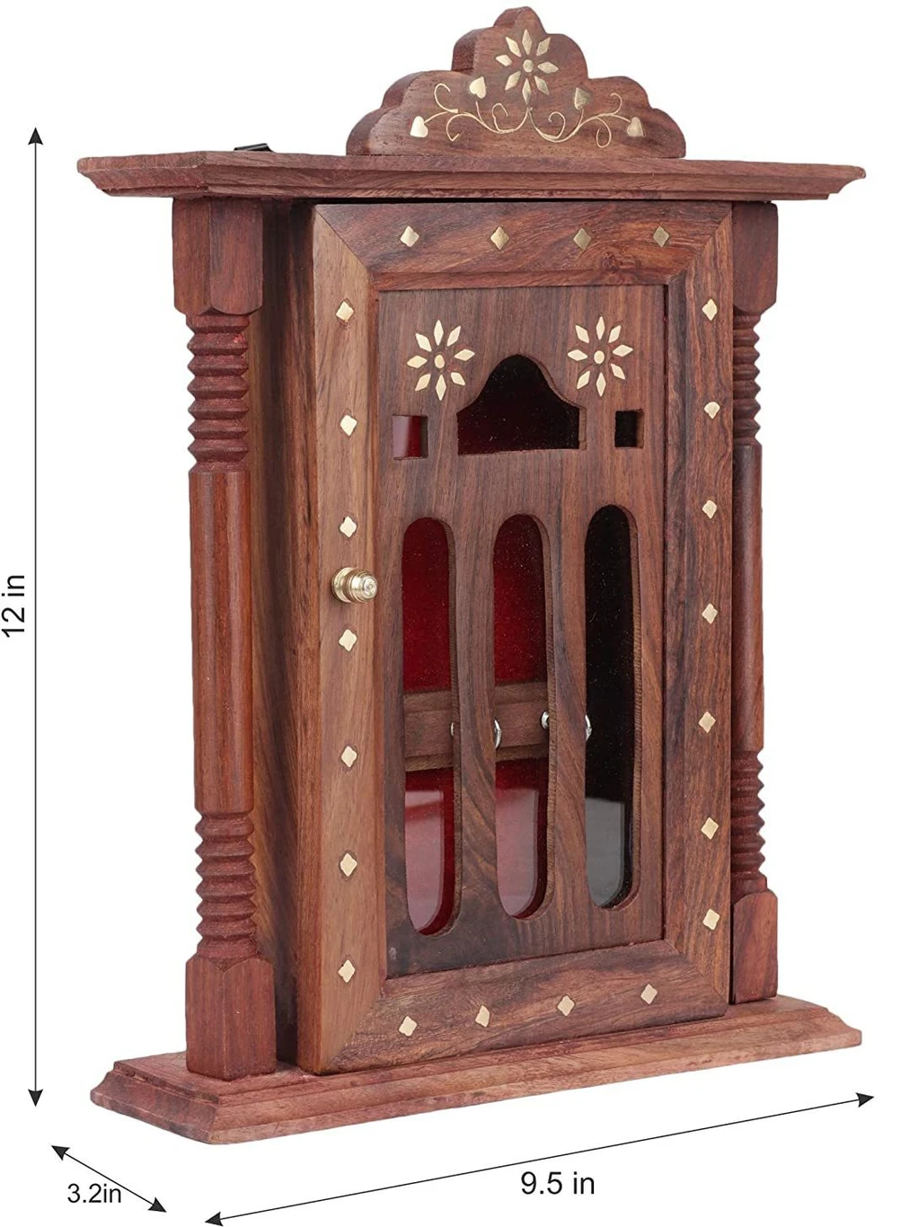 Wooden Handcrafted Key Holder Cabinet – Sheesham Wood Wall Mounted Key Organizer
