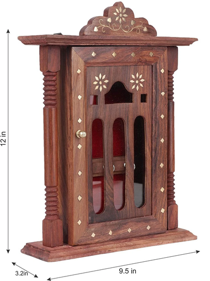 Wooden Handcrafted Key Holder Cabinet – Sheesham Wood Wall Mounted Key Organizer