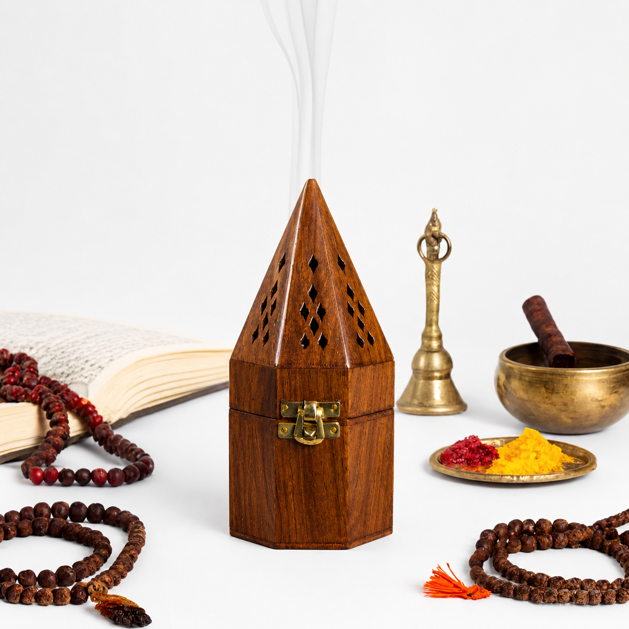 DECORASIA™ Pyramid Wooden Dhoop Dani (Handcrafted Incense Burner for Home & Pooja)