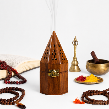 DECORASIA™ Pyramid Wooden Dhoop Dani (Handcrafted Incense Burner for Home & Pooja)