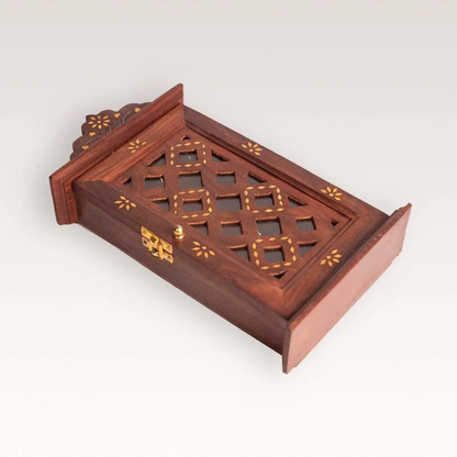 Handcrafted Wooden Wall Key Holder Cabinet – Traditional Sheesham Wood Design