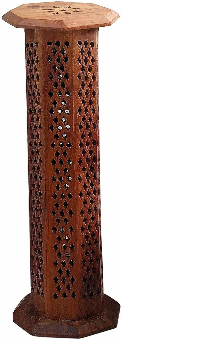 Handcrafted Wooden Tower Incense Holder (Agarbatti Stand with Ash Catcher)