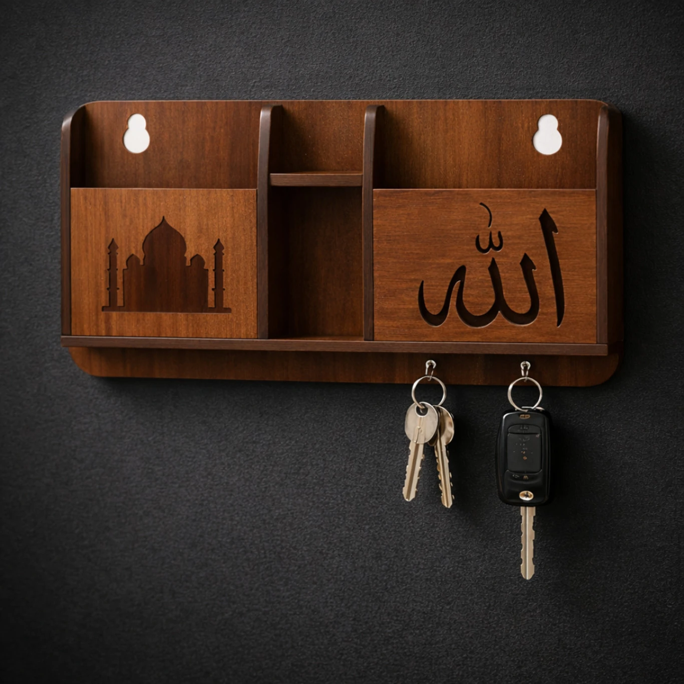 Decorasia Wooden Islamic Key Holder & Wall Organizer