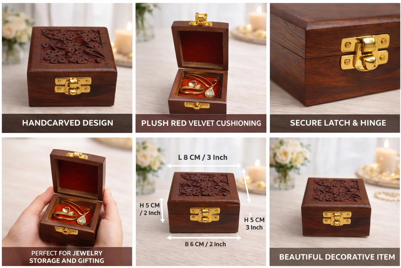 Handcrafted Wooden Carved Storage Box with Brass Lock