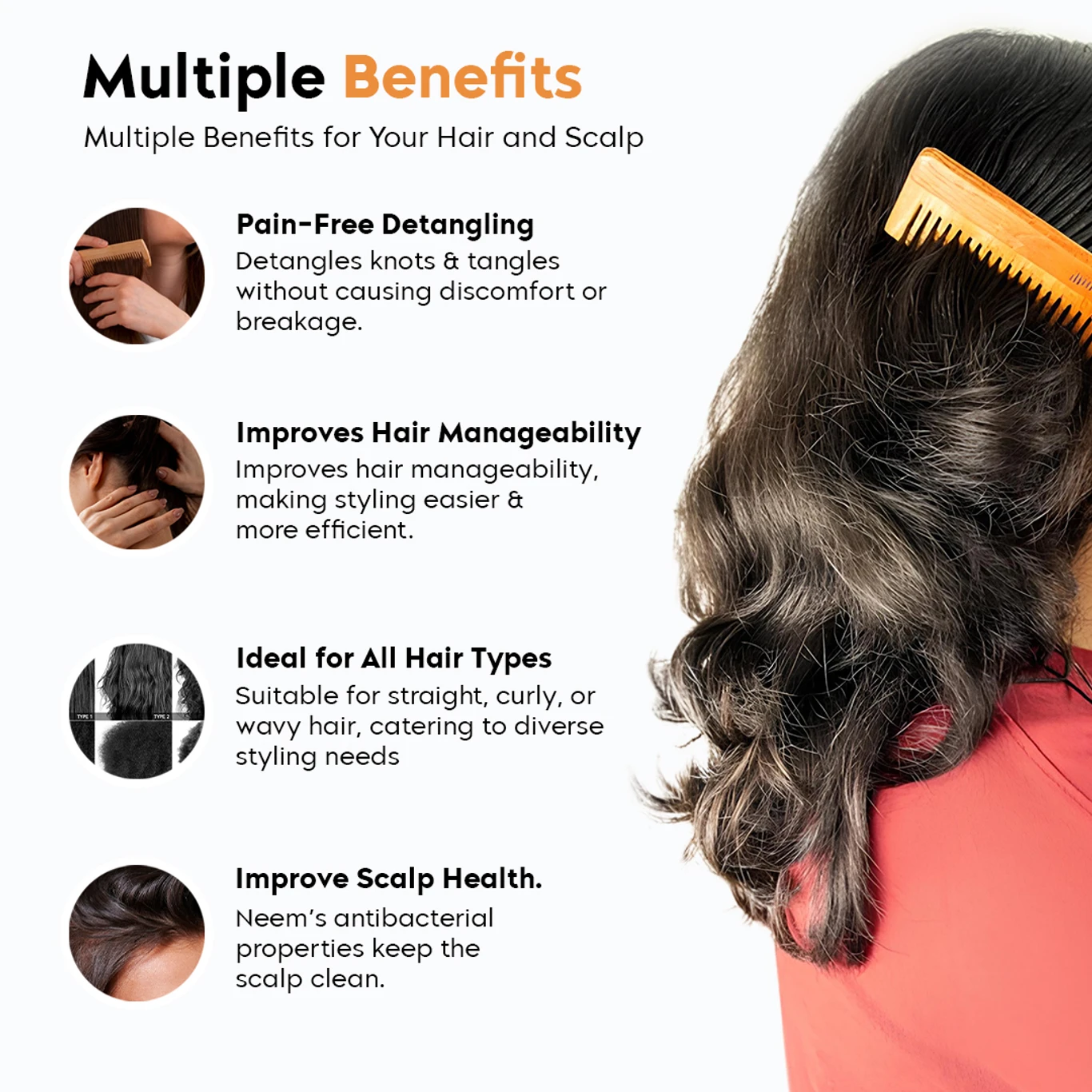 Decorasia Herbal Neem Comb for Healthy Scalp & Hair Growth