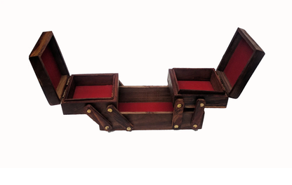 Hand-Carved Sheesham Wood Dual Expandable Jewellery Box with Floral Design