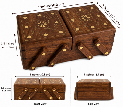 Handcrafted Sheesham Wood Expandable Jewellery Box with Dual Compartments