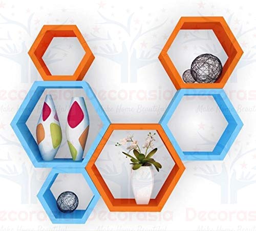 DECORASIA� Beautiful Wooden Hexagon Shape Designer Storage Shelves MDF (Set of 6) (Medium Density Fiber) Wall Shelf