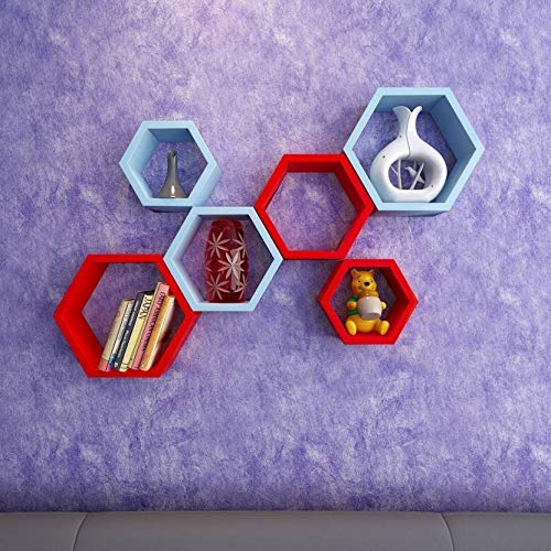 DECORASIA� Beautiful Wooden Hexagon Shape Designer Storage Shelves MDF (Set of 6) (Medium Density Fiber) Wall Shelf