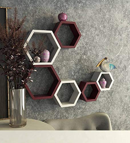 DECORASIA� Beautiful Wooden Hexagon Shape Designer Storage Shelves MDF (Set of 6) (Medium Density Fiber) Wall Shelf