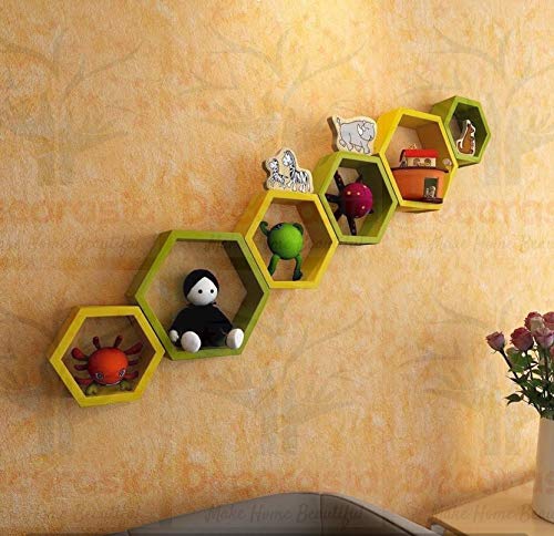 DECORASIA� Beautiful Wooden Hexagon Shape Designer Storage Shelves MDF (Set of 6) (Medium Density Fiber) Wall Shelf