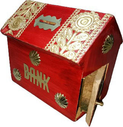 Decorasia Beautiful Wooden Money Bank for Kids with Lock & 2 Keys | Handcrafted Coin Saving Piggy Bank | Secure Wooden Gullak for Boys & Girls | Educational & Gift-Friendly