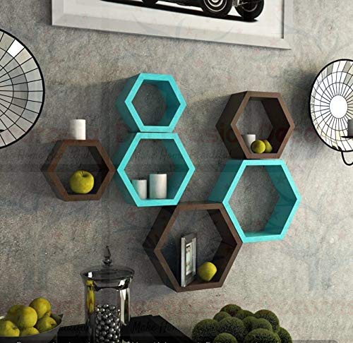 DECORASIA� Beautiful Wooden Hexagon Shape Designer Storage Shelves MDF (Set of 6) (Medium Density Fiber) Wall Shelf
