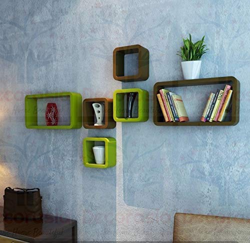 DECORASIA� Beautiful & Antique Cube & Rectangle Shape (Set of 6) Mounted Rack Shelves.