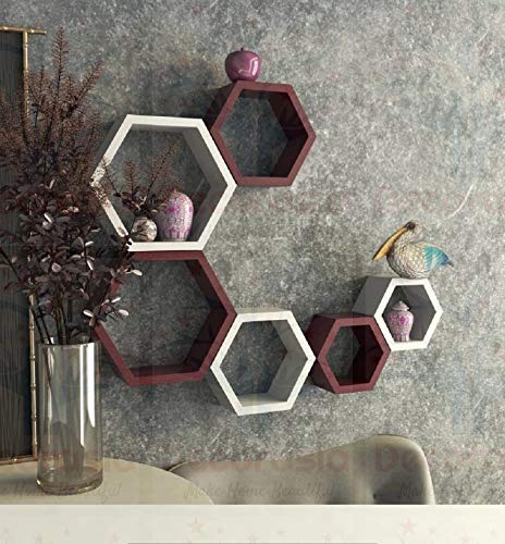 DECORASIA� Beautiful Wooden Hexagon Shape Designer Storage Shelves MDF (Set of 6) (Medium Density Fiber) Wall Shelf
