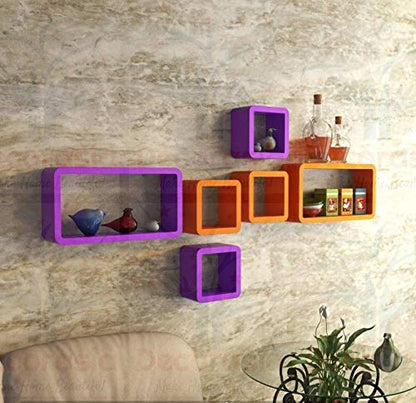 DECORASIA� Beautiful & Antique Cube & Rectangle Shape (Set of 6) Mounted Rack Shelves.
