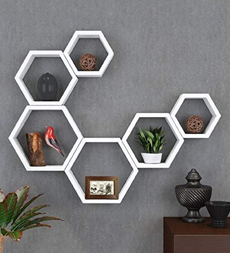 DECORASIA� Beautiful Wooden Hexagon Shape Designer Storage Shelves MDF (Set of 6) (Medium Density Fiber) Wall Shelf