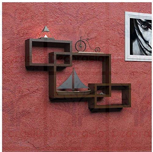 DECORASIA Beautiful Interlocking Shape (Set of 3) Wooden Wall Shelf