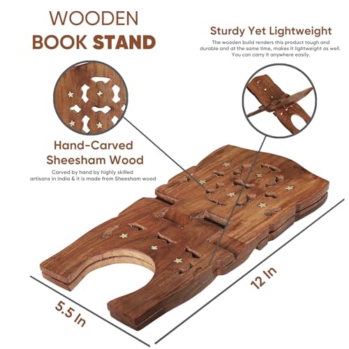 Decorasia Hand-Carved Wooden Holy Book Stand, Foldable Design, Brown, 15.24 x 5.08 x 5.08 cm