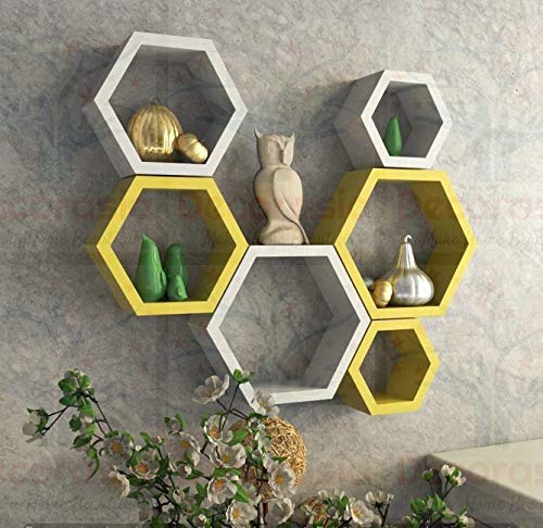 DECORASIA� Beautiful Wooden Hexagon Shape Designer Storage Shelves MDF (Set of 6) (Medium Density Fiber) Wall Shelf