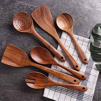 Premium Sheesham Wood Spoon Set of 6 – Handmade Natural Kitchen Utensils
