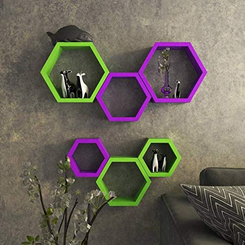 DECORASIA� Beautiful Wooden Hexagon Shape Designer Storage Shelves MDF (Set of 6) (Medium Density Fiber) Wall Shelf