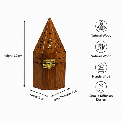 DECORASIA™ Pyramid Wooden Dhoop Dani (Handcrafted Incense Burner for Home & Pooja)