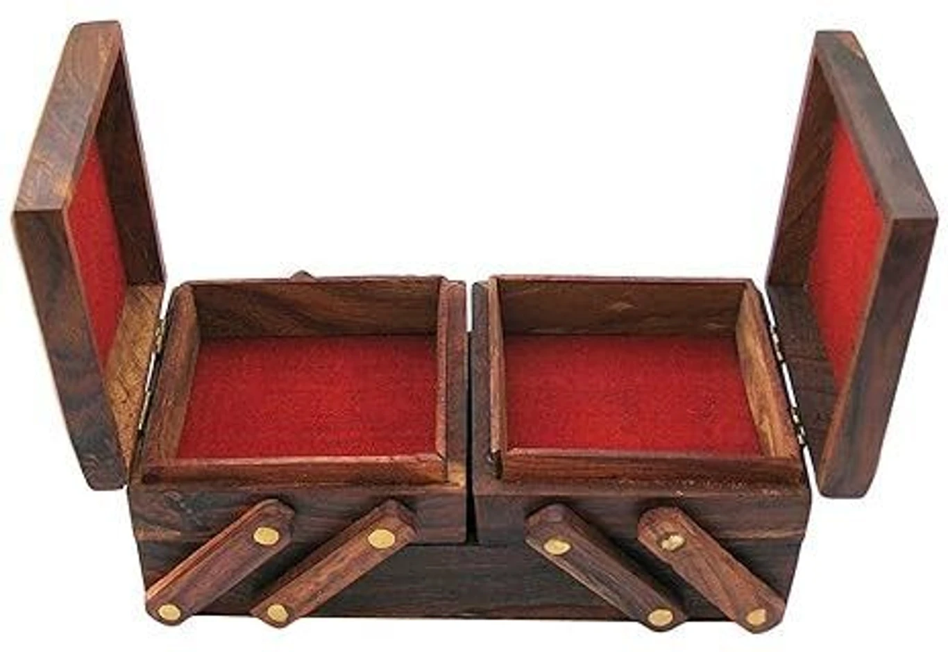 Hand-Carved Sheesham Wood Dual Expandable Jewellery Box with Floral Design