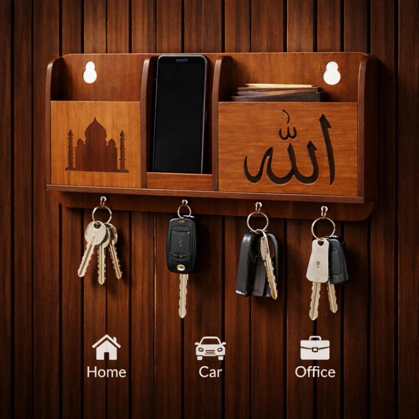Decorasia Wooden Islamic Key Holder & Wall Organizer