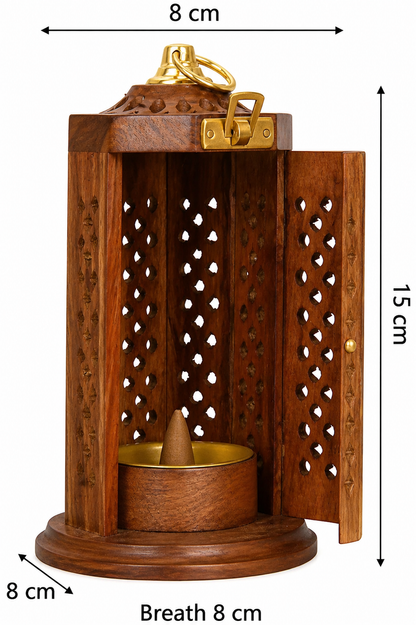 DECORASIA™ Wooden Dhoop Dani with Handle & Brass Lock (Handcrafted Incense Burner)