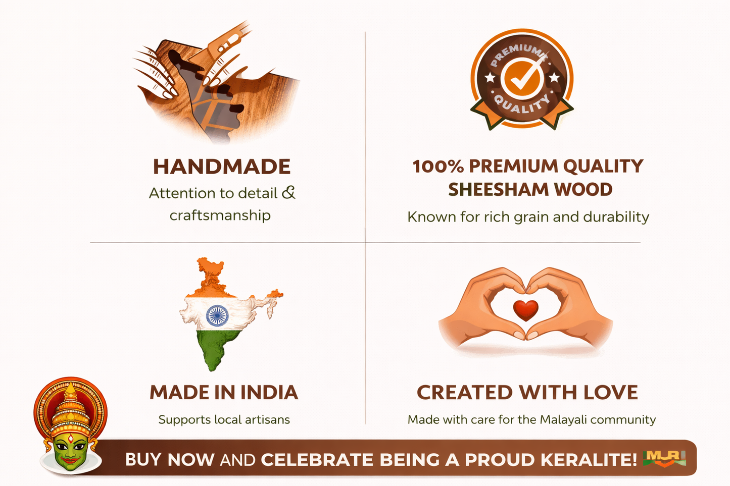 Kerala Map Sheesham Wood Masala Box | 9 Compartments with Glass Lid | Handcrafted Wooden Spice Organizer | 9x9x3 Inch