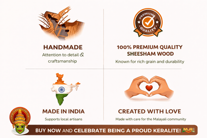 Kerala Map Sheesham Wood Masala Box | 9 Compartments with Glass Lid | Handcrafted Wooden Spice Organizer | 9x9x3 Inch