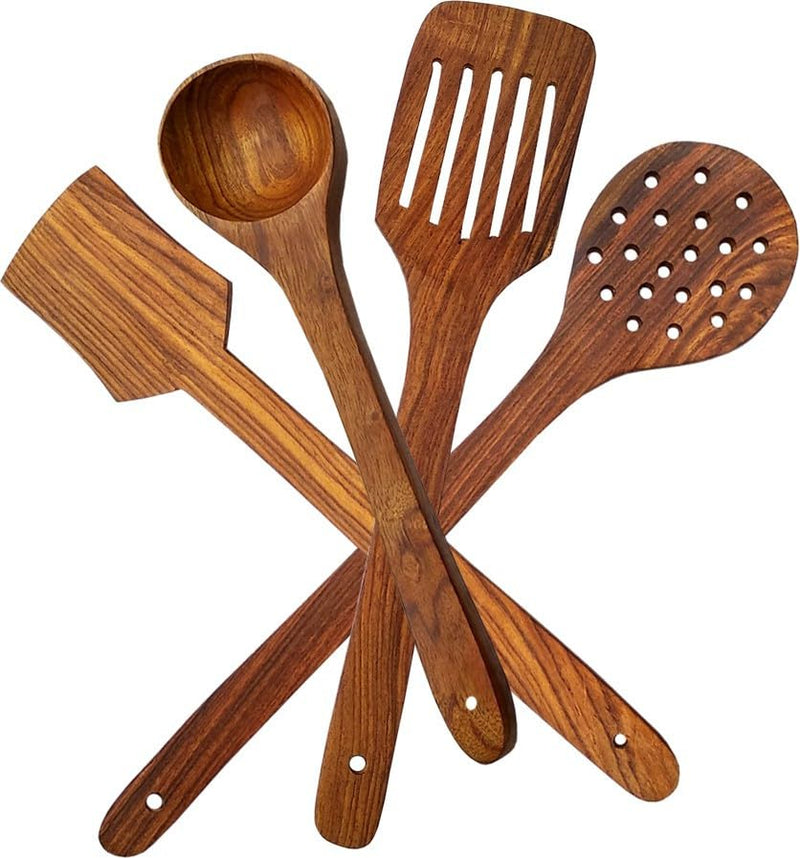 Decorasia Wooden Spatula, Ladle & Cooking Spoon Set | Natural Kitchen Utensils for Cooking & Serving | Eco-Friendly, Heat-Resistant & Non-Stick Safe