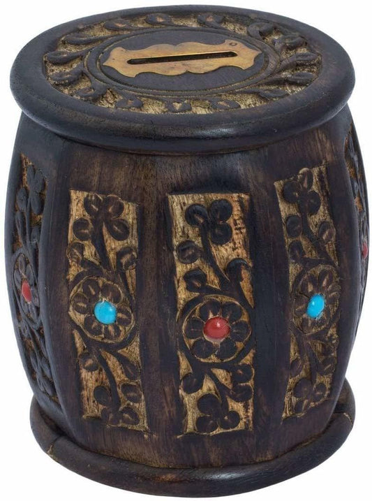 Decorasia Wooden Antique Money Bank for Kids | Handcrafted Piggy Bank with Lock & Key | Traditional Coin Saving Box | Decorative Gullak for Boys & Girls