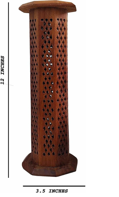 Handcrafted Wooden Tower Incense Holder (Agarbatti Stand with Ash Catcher)