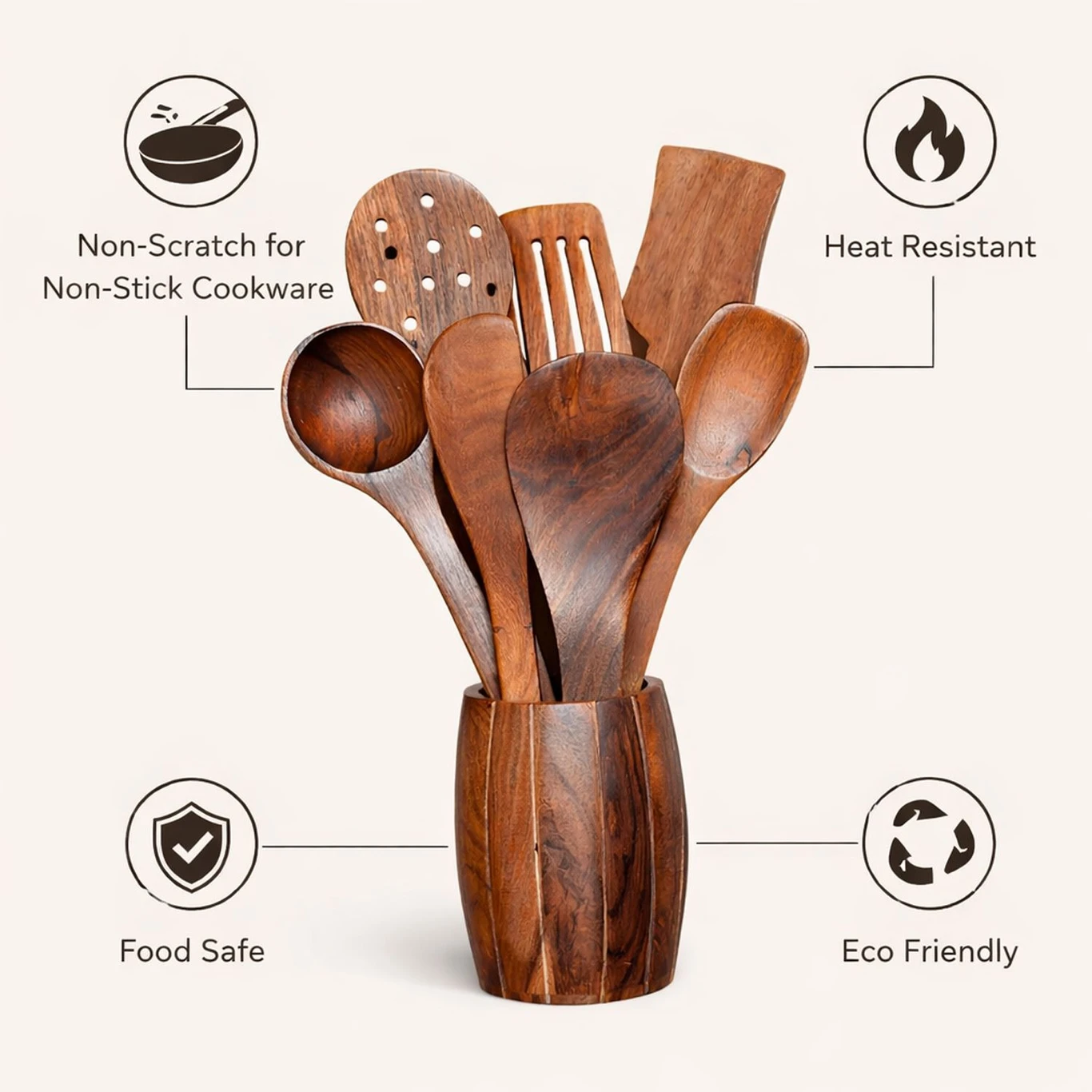Decorasia Wooden Kitchen Tool Set with Holder (Set of 7)