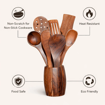 Decorasia Wooden Kitchen Tool Set with Holder (Set of 7)