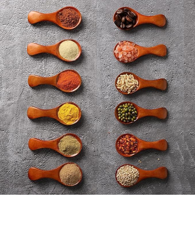 Small Wooden Salt Spoon - 12 Pack Mini Wood Spoon with Short Handle, Perfect for Small Jars of Jam, Spices, Condiments, Seasoning, Sugar, Honey, Coffee, Tea, Mustard, Ice Cream, Milk Powder